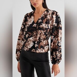 Vintage-Inspired Floral Peplum Blouse with Puff Sleeves